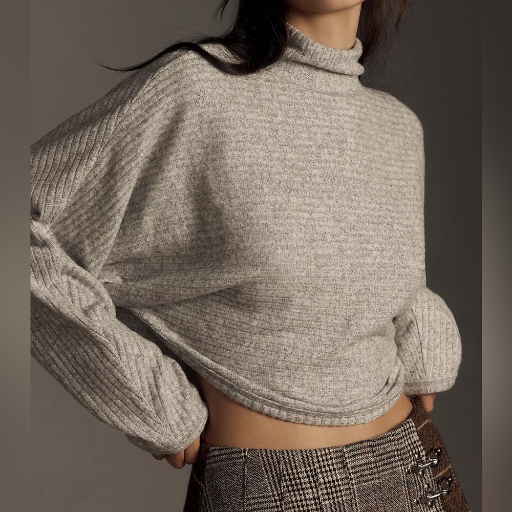 NWT Pilcro Cozy Ribbed Turtleneck Batwing Pullover-Heather Grey Size M